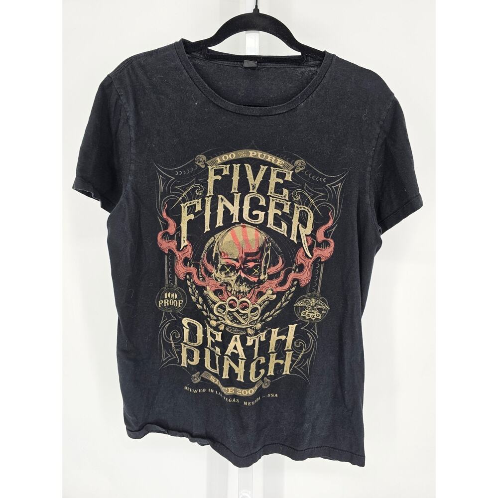 Five Finger Death Punch Mens Sz L Short Sleeve T Shirt Black Skull Print
